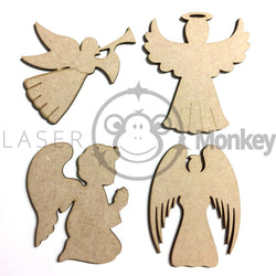 Wooden MDF Angels Christmas Church Memorial Decoration 3mm Thick Gift Tag Blank Laser Cut