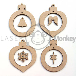 Wooden MDF Christmas Snowflake Star Bell Angel Wings Baubles Tree Decoration 3mm Thick Gift Tag Blank Laser Cut