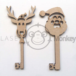 Wooden MDF Christmas Reindeer Key and Santa Key Shapes 3mm Thick Embellishments Decoration Craft Shapes 80mm - 300mm