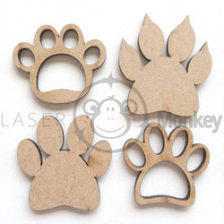 Wooden MDF Dog Paw Shapes Decoration 3mm Thick Gift Tag Blank Laser Cut