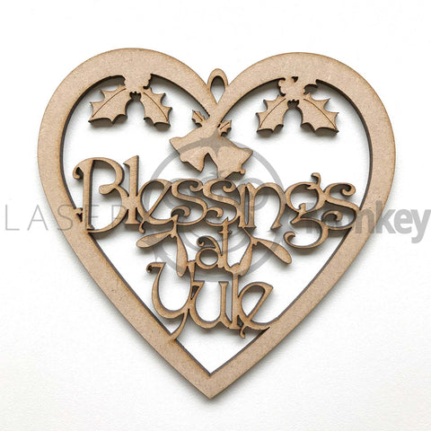 Wooden Intricate Blessing At Yule Christmas Bauble Craft Shapes Embellishments 3mm Thick Wood Design