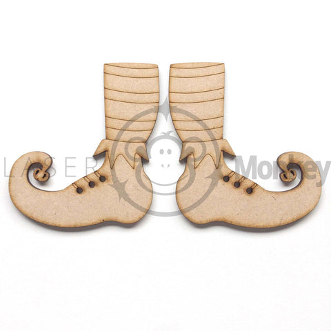 Wooden MDF Pair of Elf Boots Christmas Craft Shapes Embellishments 3mm Thick Wood Design