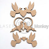 Wooden MDF Love Doves Shapes 3mm Thick Embellishments Decoration Craft Shapes 20mm - 125mm