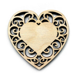 Birch Ply Wooden Lace Heart Intricate Craft Shapes Embellishment Decoration